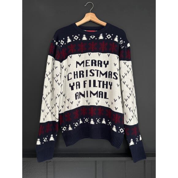 Merry Christmas Ya Filthy Animal Home Alone You Look Ugly Today Sweater Size L - Picture 3 of 8